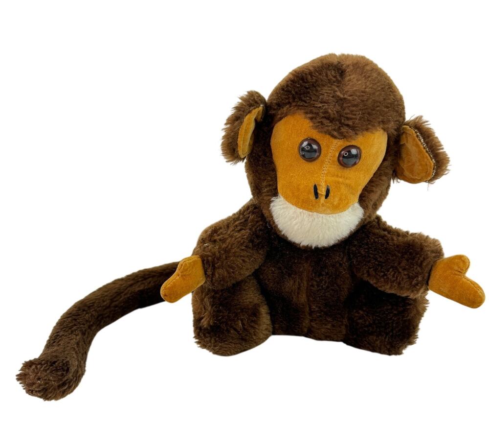 Vintage 1973 R. Dakin Brown Monkey Chimpanzee Plush 8.5 Inch Stuffed Animal Toy